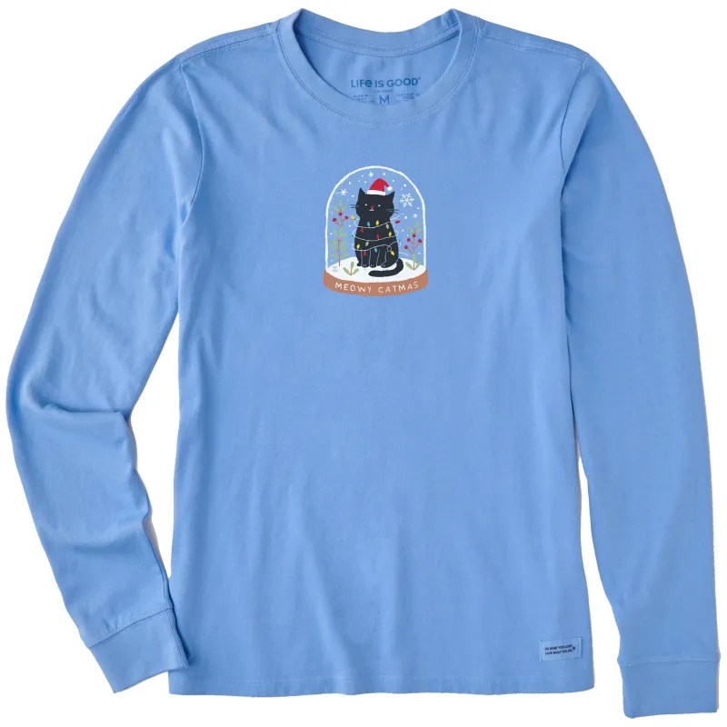 Women's Meowy Catmas Snowglobe Long Sleeve Crusher Tee sold by Life is Good