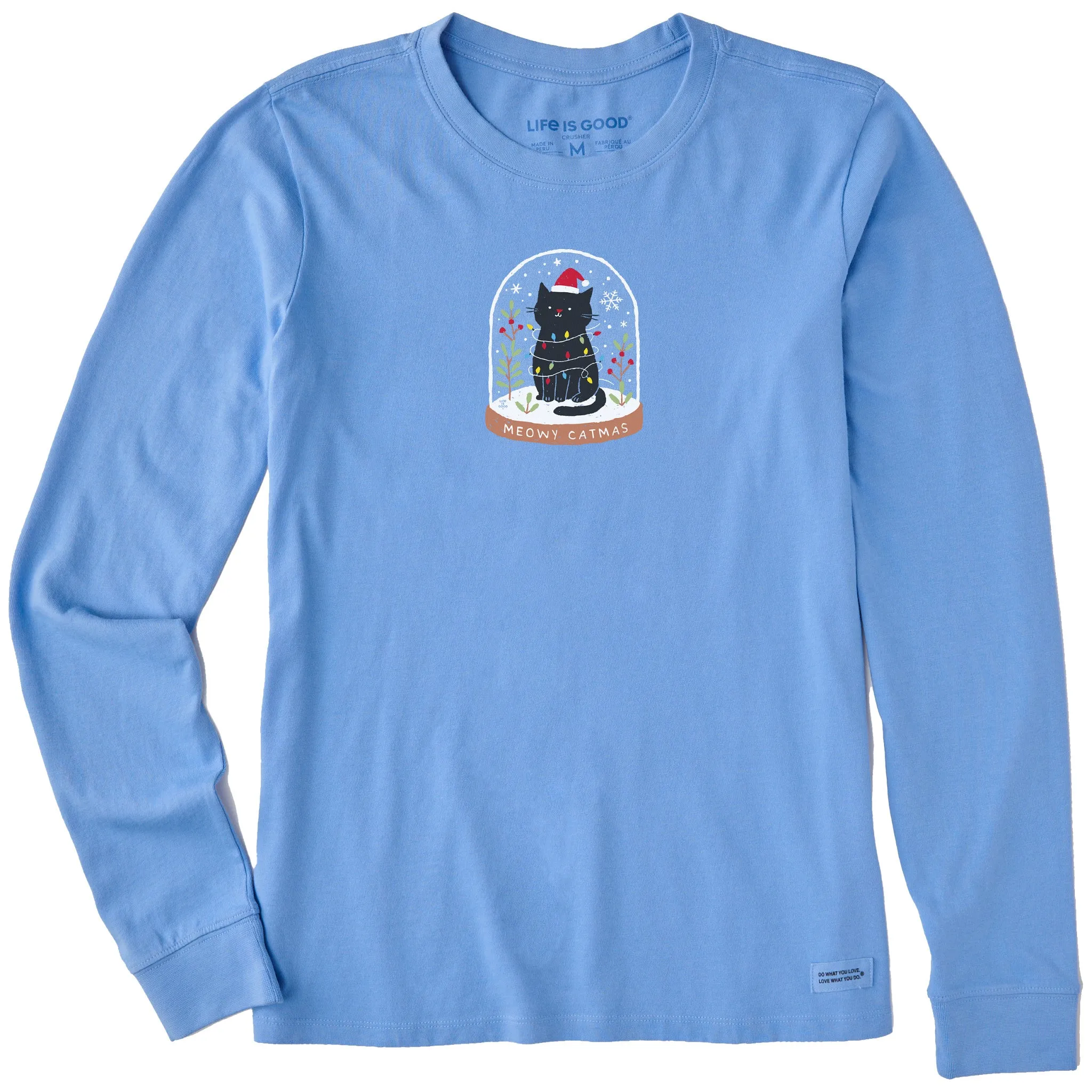 Women's Meowy Catmas Snowglobe Long Sleeve Crusher Tee sold by Life is Good