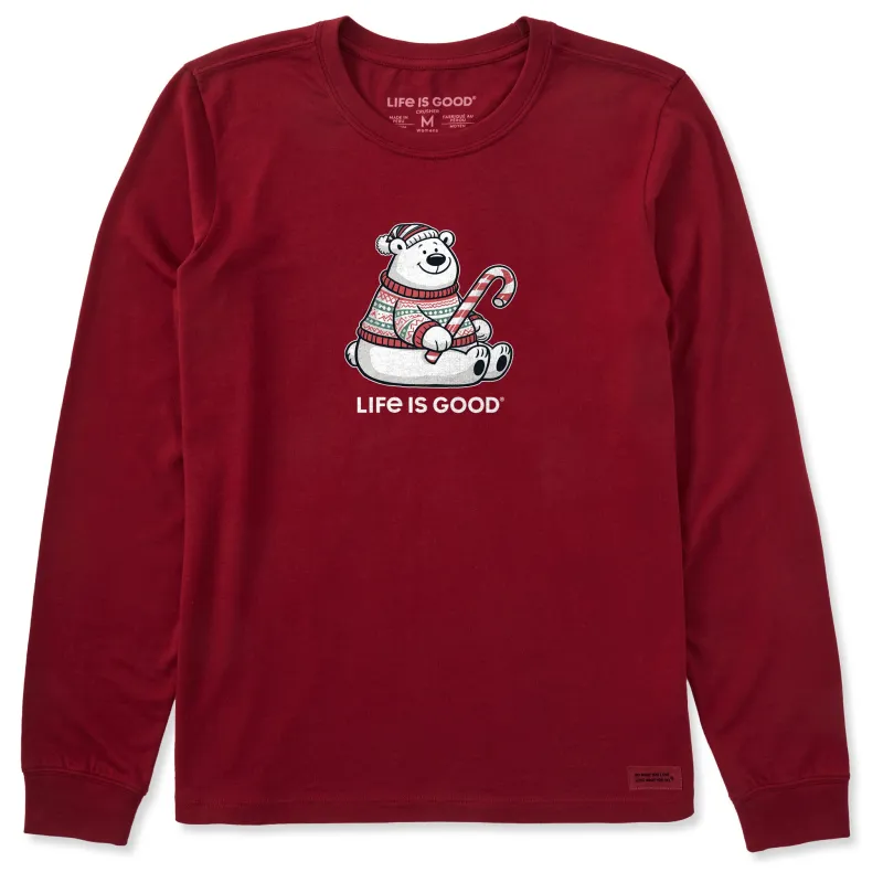 Women's Candy Cane Polar Bear Long Sleeve Crusher Tee made by Life is Good
