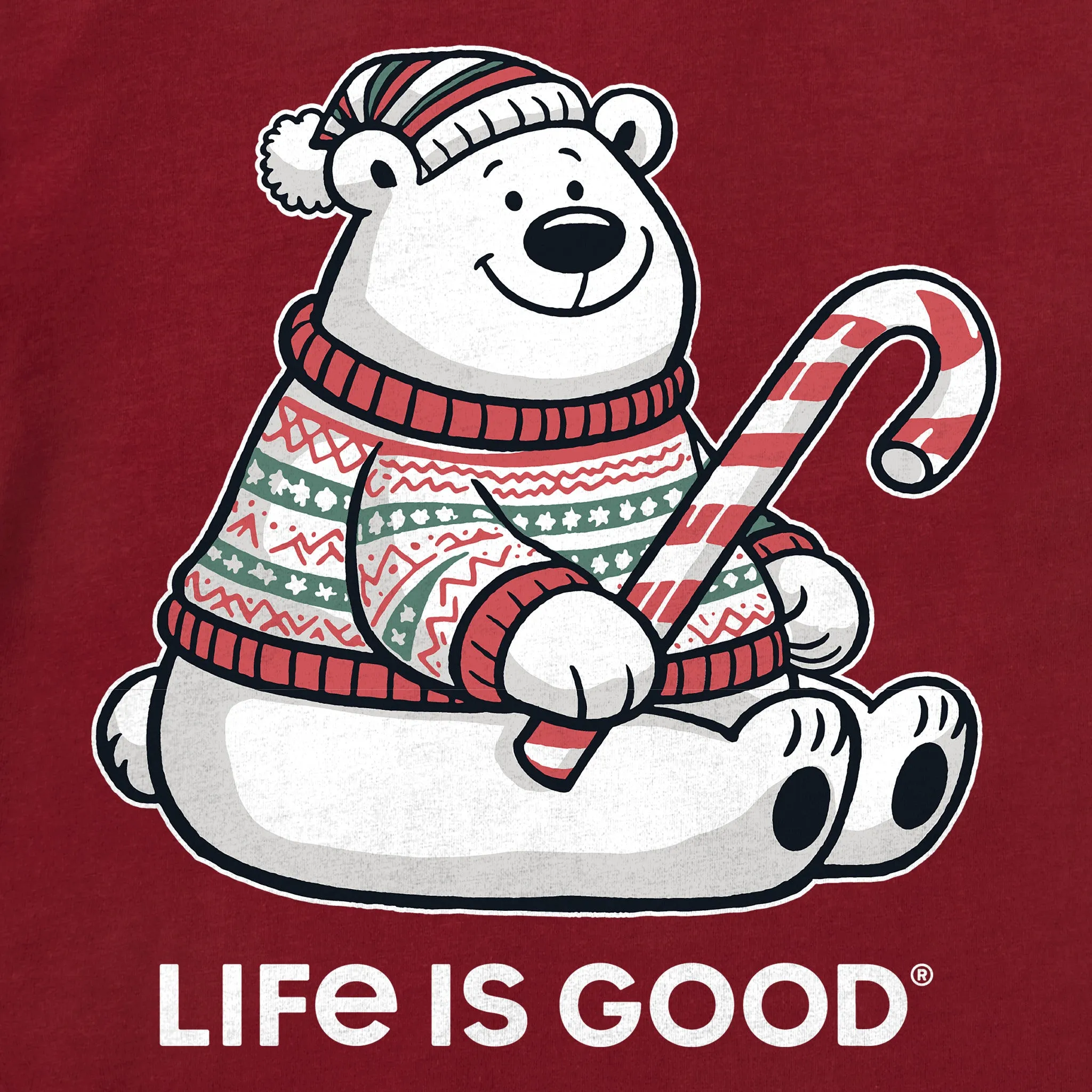 Women's Candy Cane Polar Bear Long Sleeve Crusher Tee sold by Life is Good product image thumbnail 2