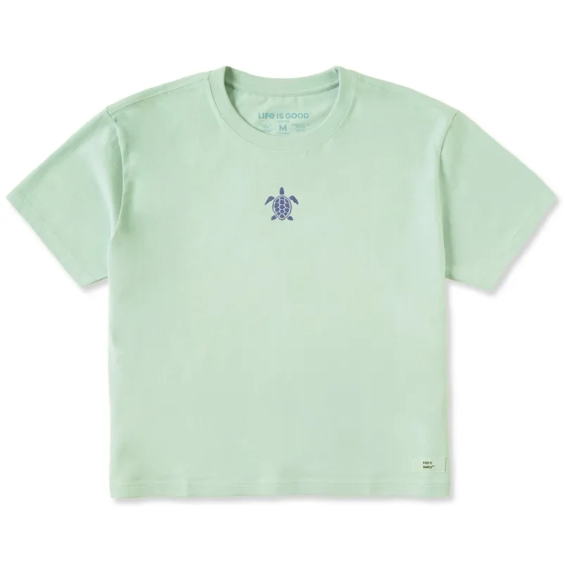 Women's Embroidered Beachy Turtle Short Sleeve Crusher Boxy Tee sold by Life is Good