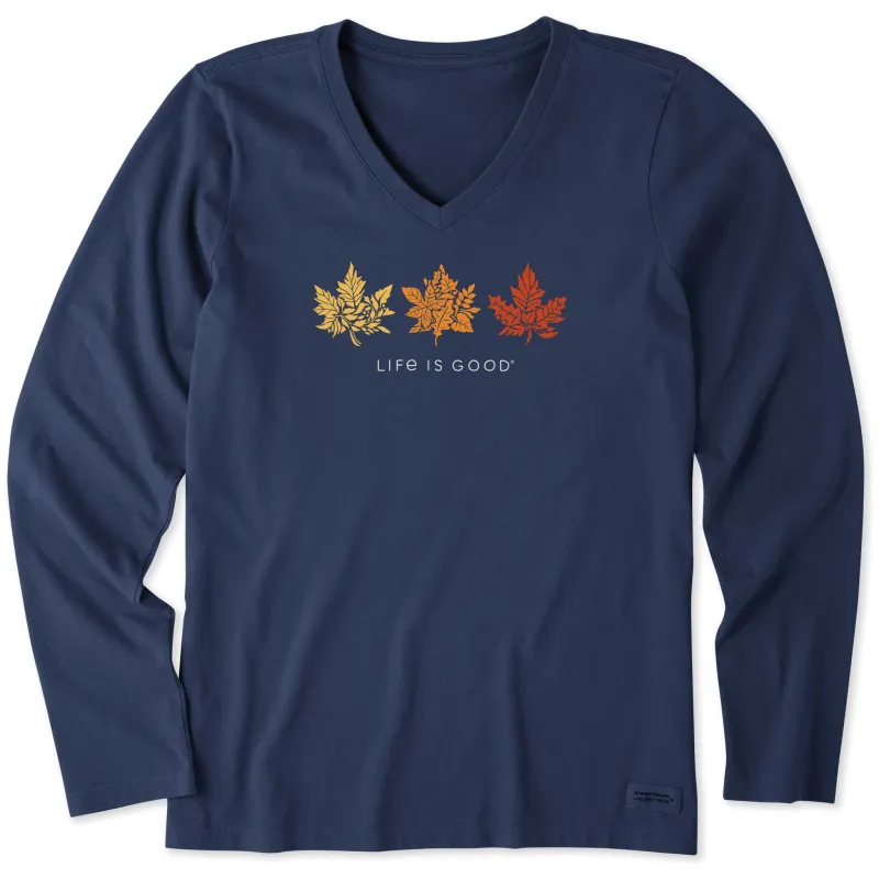 Women's Leafy Leaf Trio Long Sleeve Crusher Vee made by Life is Good