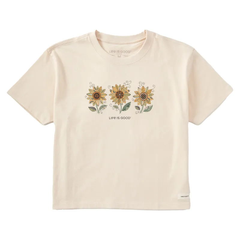 Women's Patchwork Sunflower Trio Short Sleeve Crusher Boxy Tee sold by Life is Good