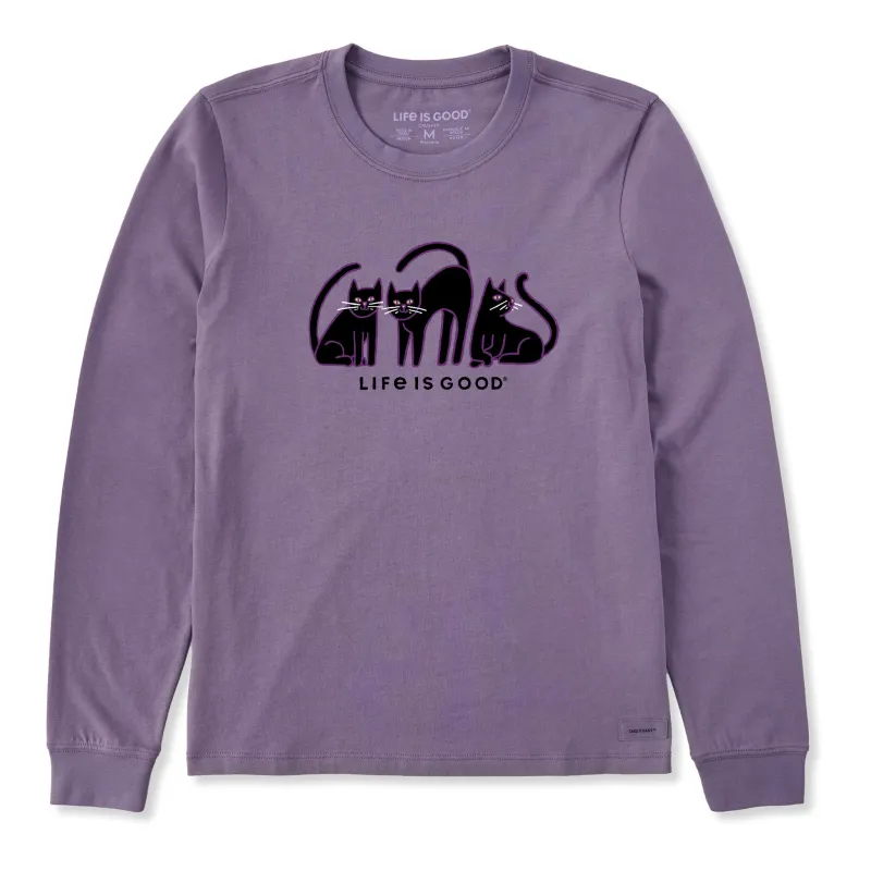 Women's Black Cat Trio Long Sleeve Crusher Tee made by Life is Good