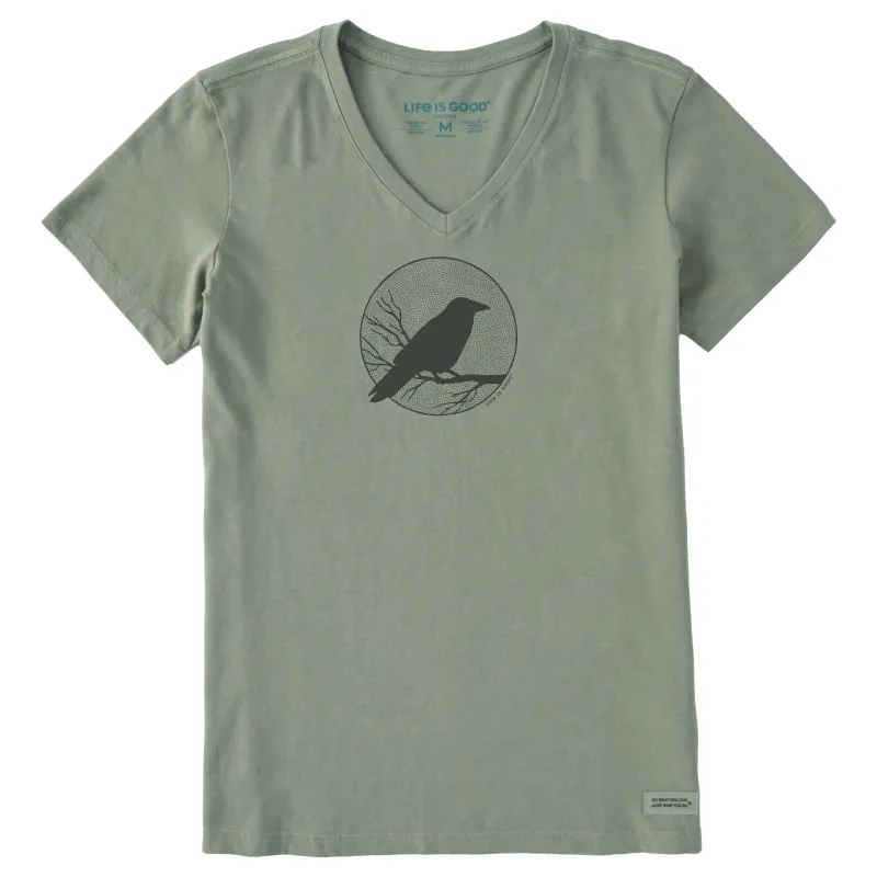 Women's Crow on Branch Short Sleeve Crusher Vee sold by Life is Good