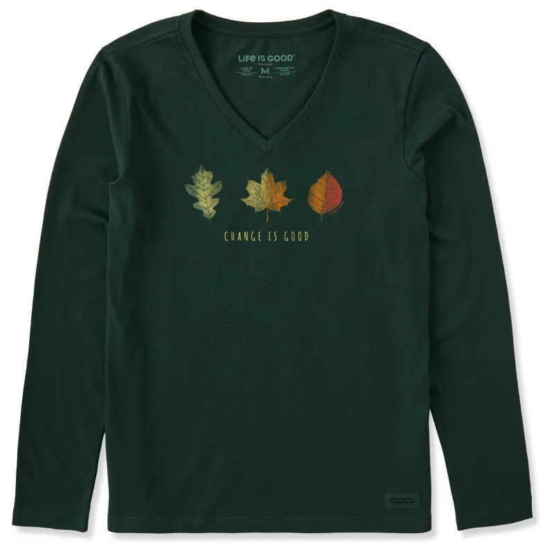 Women's Change is Good Leafs Long Sleeve Crusher Vee made by Life is Good