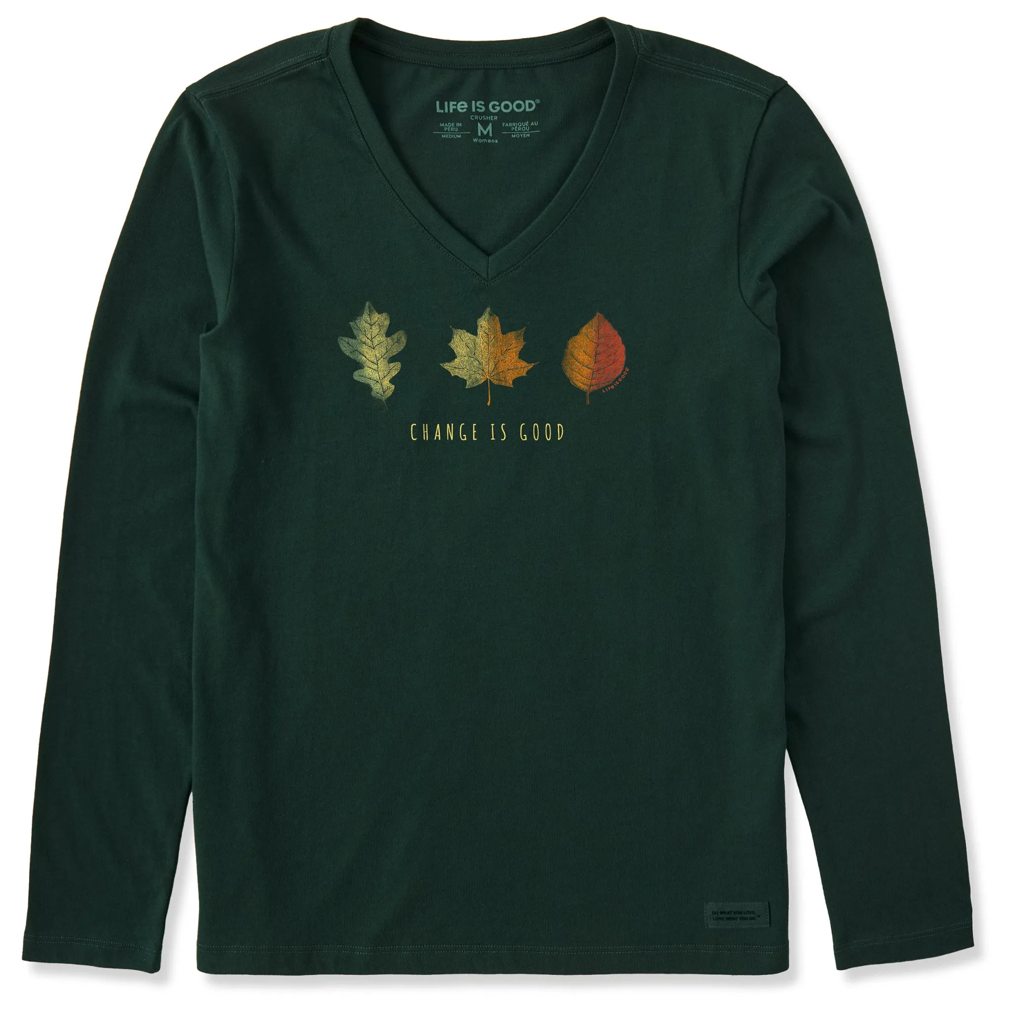 Women's Change is Good Leafs Long Sleeve Crusher Vee sold by Life is Good