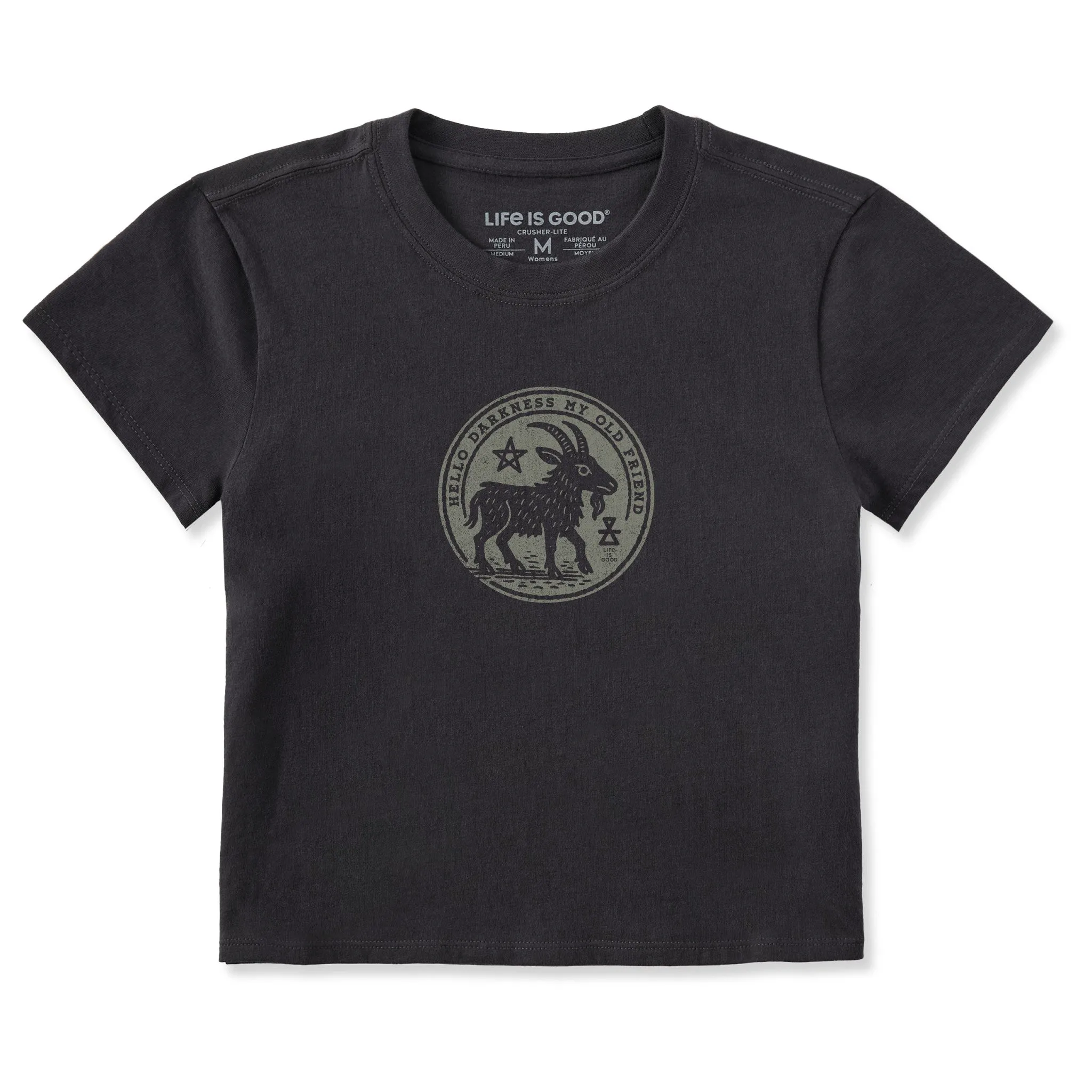 Women's Hello Darkness Goat Crusher-LITE Shrunken Tee sold by Life is Good