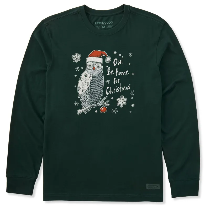 Men's Owl Be Home for Christmas Long Sleeve Crusher Tee sold by Life is Good