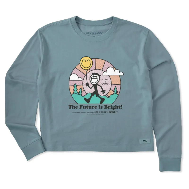Women's LIG x S.W.Smiley Bright Future Long Sleeve Crusher Boxy Tee sold by Life is Good