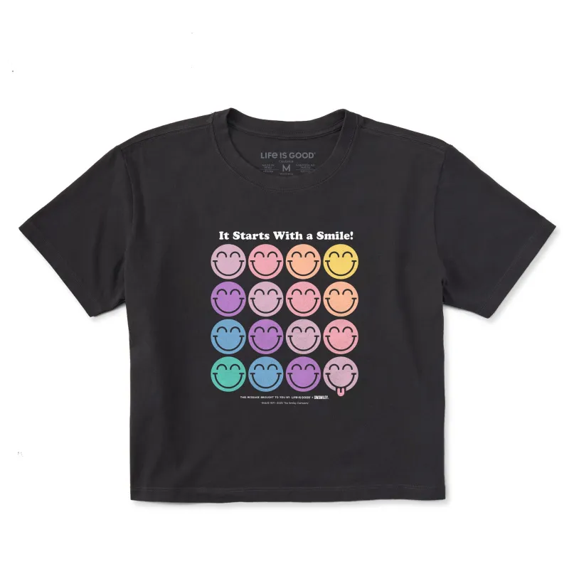 Women's LIG x S.W.Smiley Grid Short Sleeve Crusher Boxy Tee sold by Life is Good