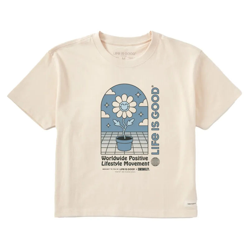 Women's LIG x S.W.Smiley Happy Plant Short Sleeve Crusher Boxy Tee sold by Life is Good