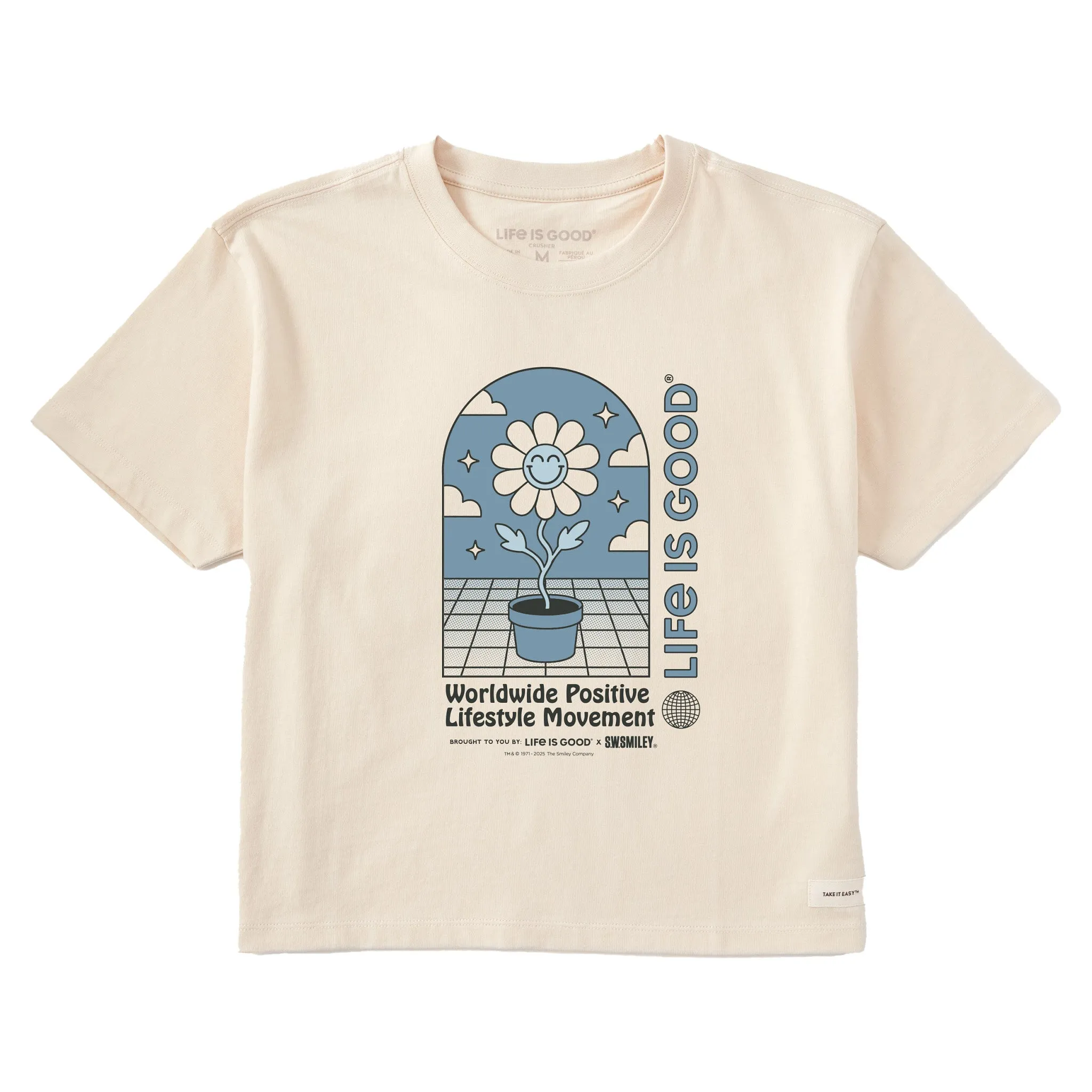 Women's LIG x S.W.Smiley Happy Plant Short Sleeve Crusher Boxy Tee sold by Life is Good