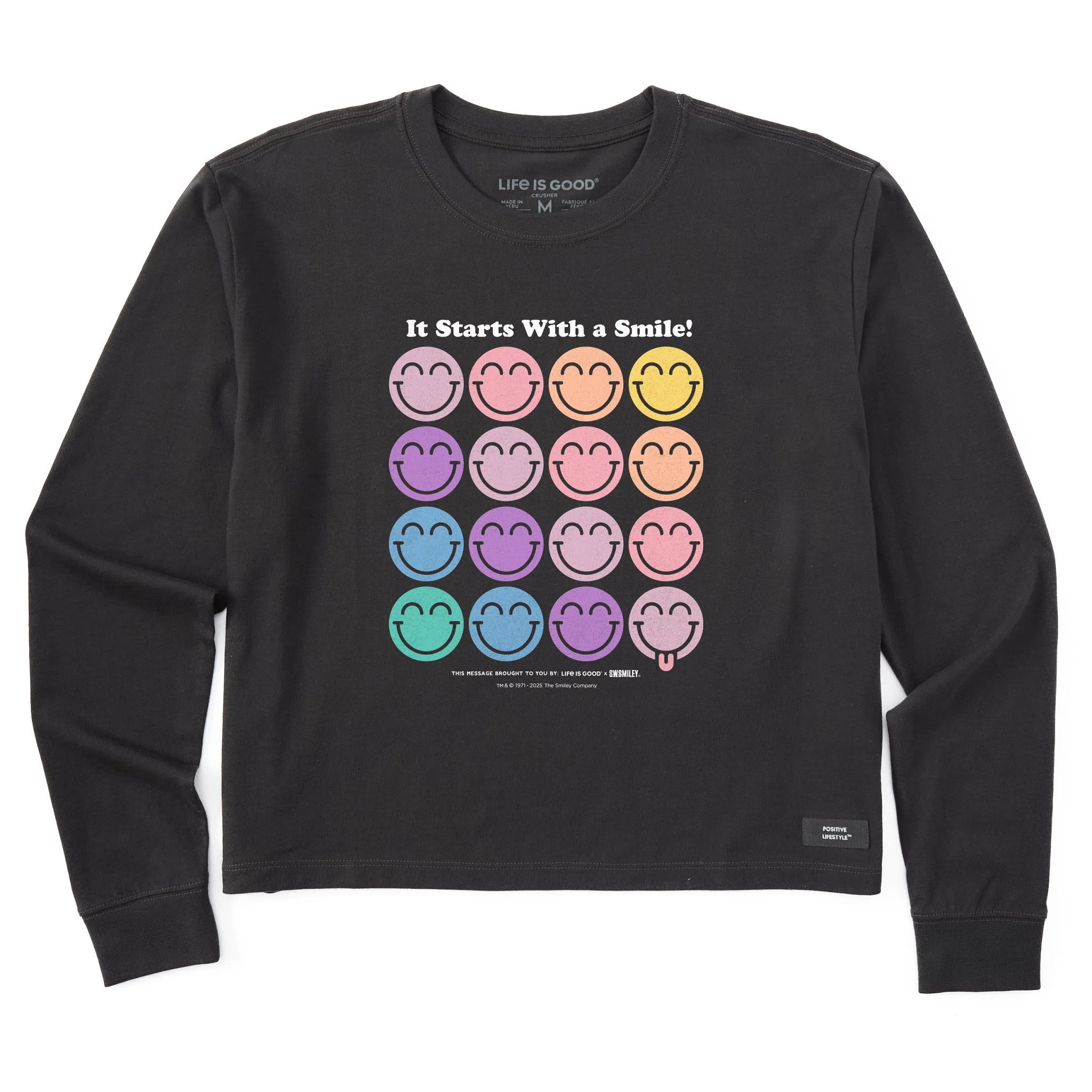 Women's LIG x S.W.Smiley Grid Long Sleeve Crusher Boxy Tee sold by Life is Good
