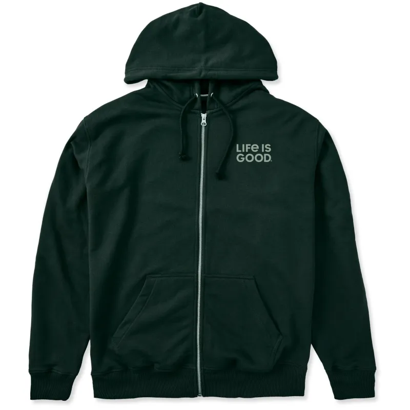 Men's LIG Wordmark Stack Good Vibes Fleece Zip Hoodie sold by Life is Good