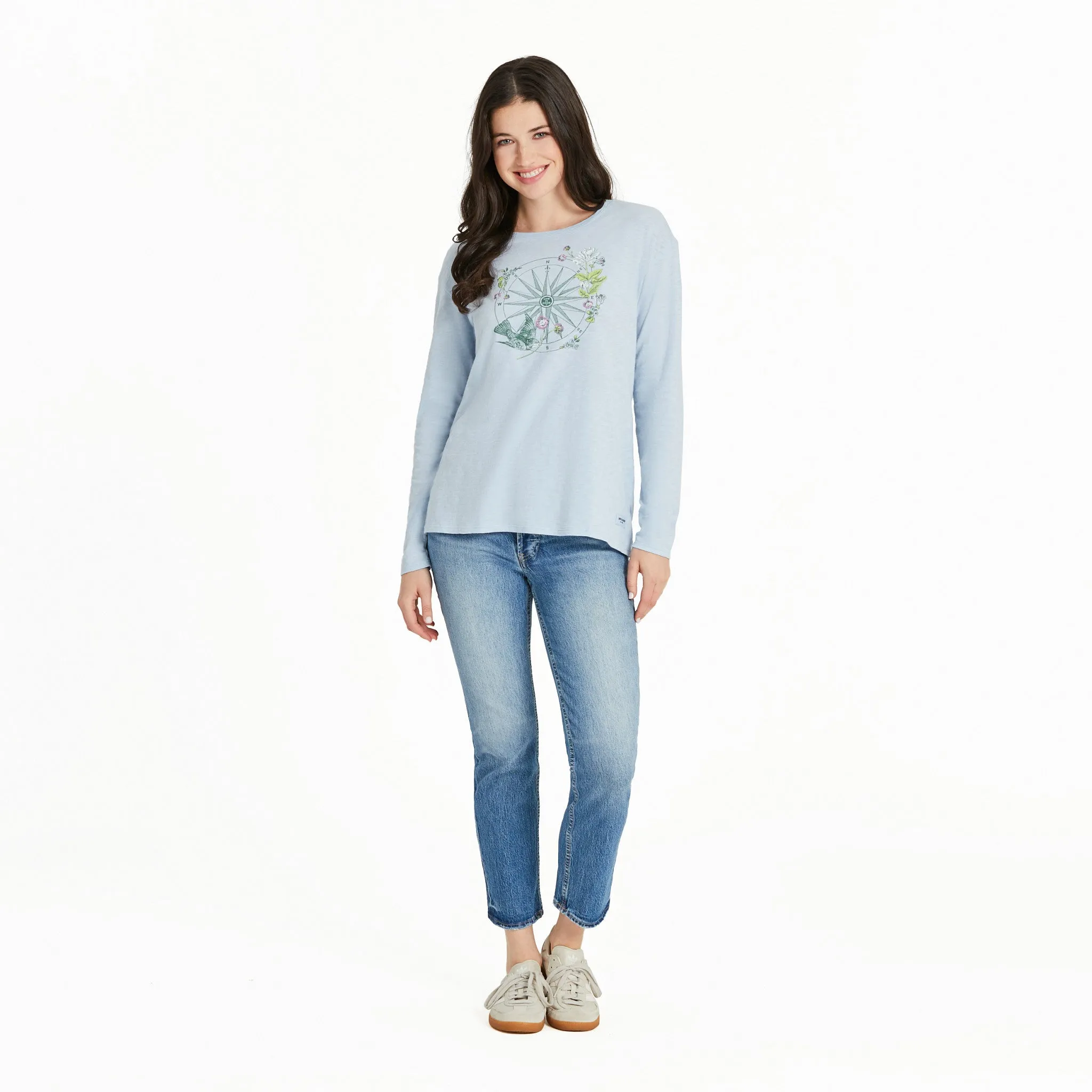Women's Antique Compass Bird and Flowers Long Sleeve Slub Easy Fit Tee sold by Life is Good product image thumbnail 5