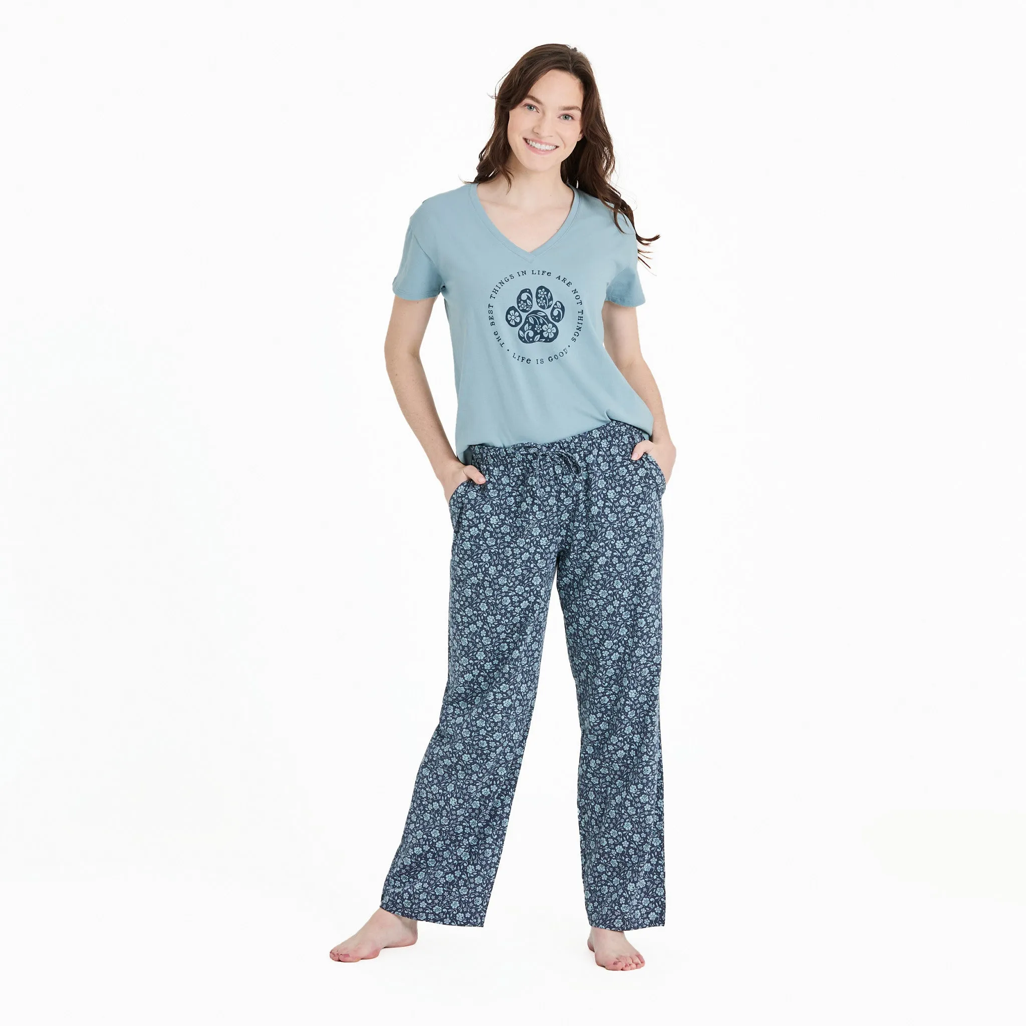 Women's Best Things Floral Paw Snuggle Up Sleep Vee sold by Life is Good product image thumbnail 4