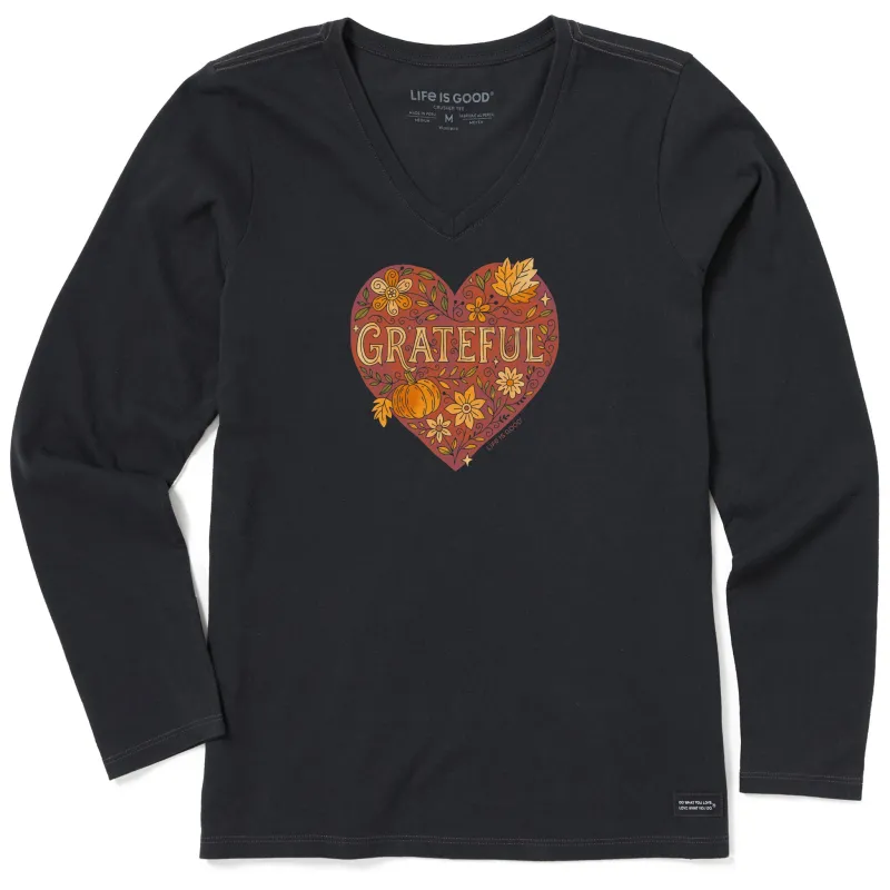 Women's Grateful Heart Doodle Watercolor Long Sleeve Crusher Vee made by Life is Good
