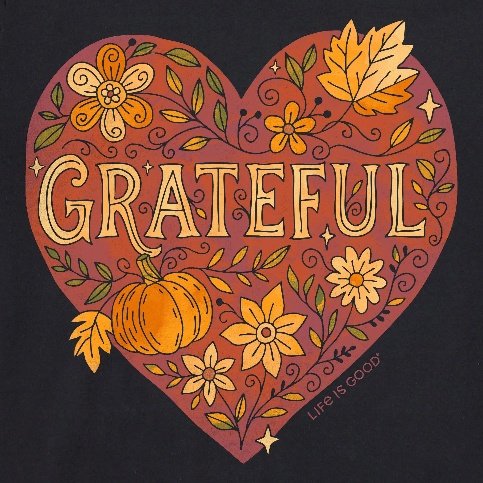 Women's Grateful Heart Doodle Watercolor Long Sleeve Crusher Vee sold by Life is Good product image thumbnail 2