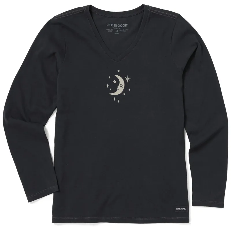 Women's Moon Maiden and Stars Long Sleeve Crusher Vee sold by Life is Good