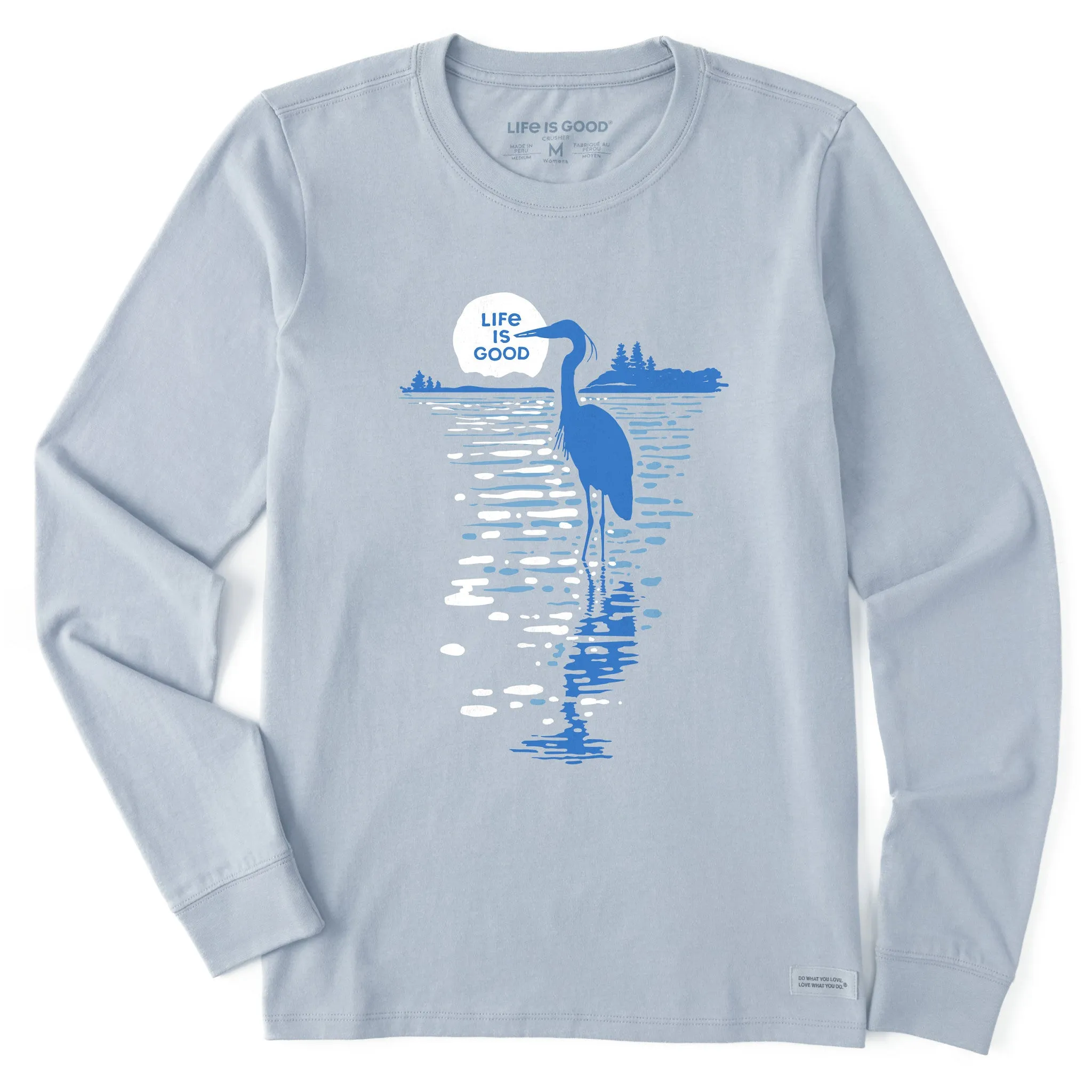 Women's Moonlit Heron Silhouette Long Sleeve Crusher Tee sold by Life is Good