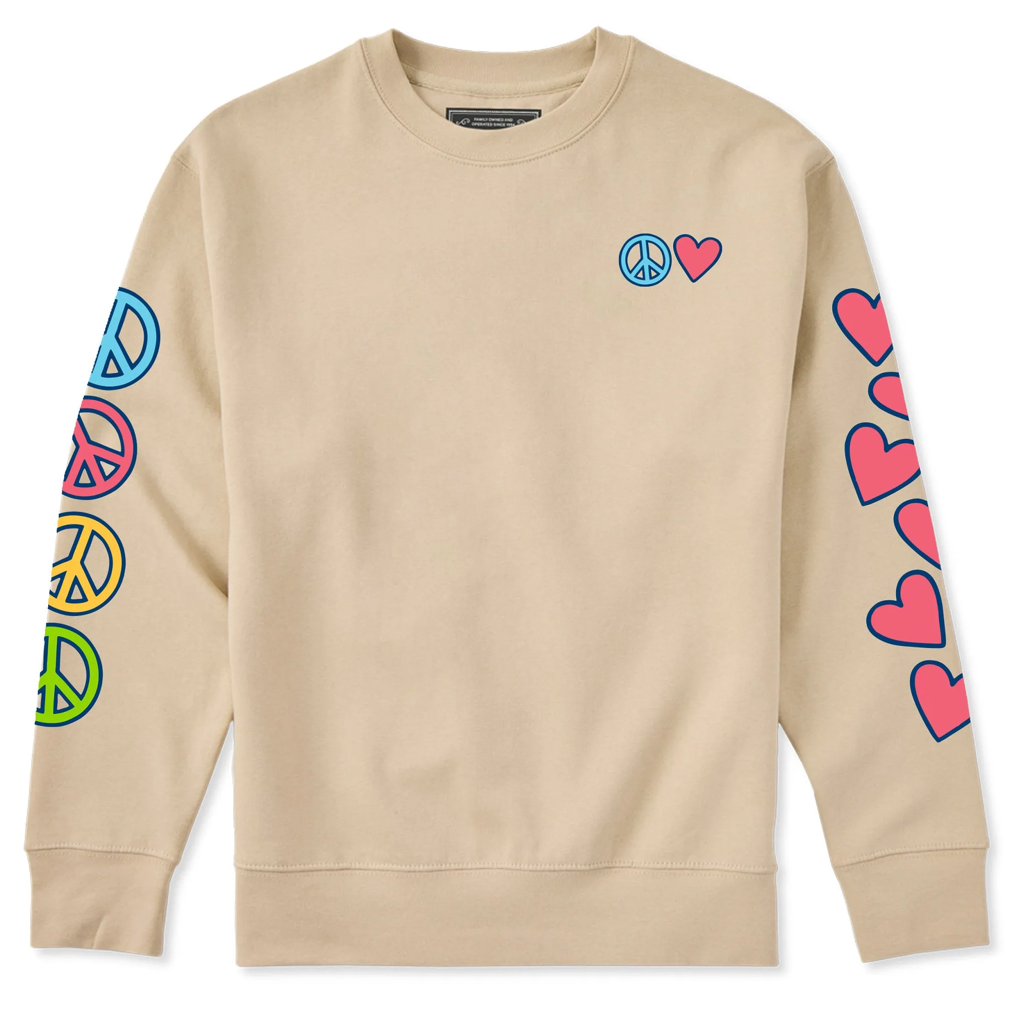 Adult Unisex Peace and Love Together Every Wear Crew Sweatshirt sold by Life is Good