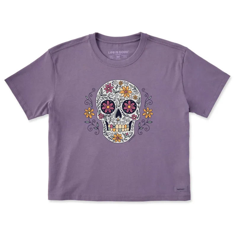 Women's Flower Skull Short Sleeve Crusher Boxy Tee sold by Life is Good