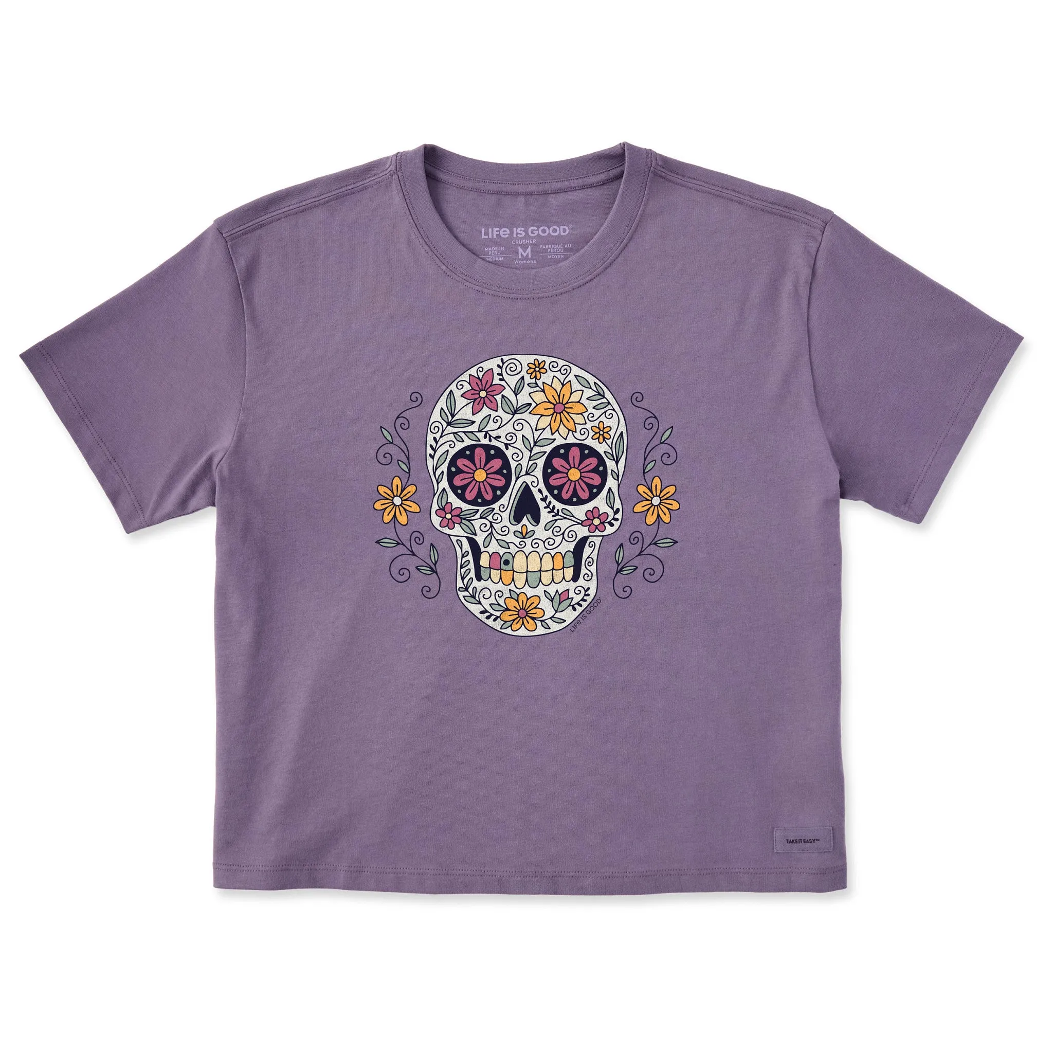 Women's Flower Skull Short Sleeve Crusher Boxy Tee sold by Life is Good