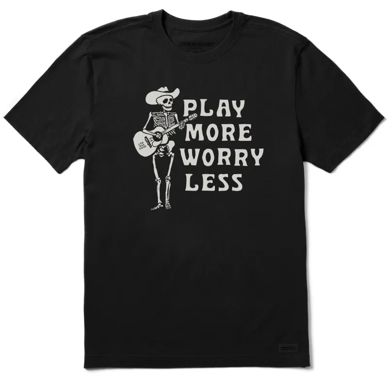 Men's Play More Worry Less Skeleton Short Sleeve Crusher Tee sold by Life is Good