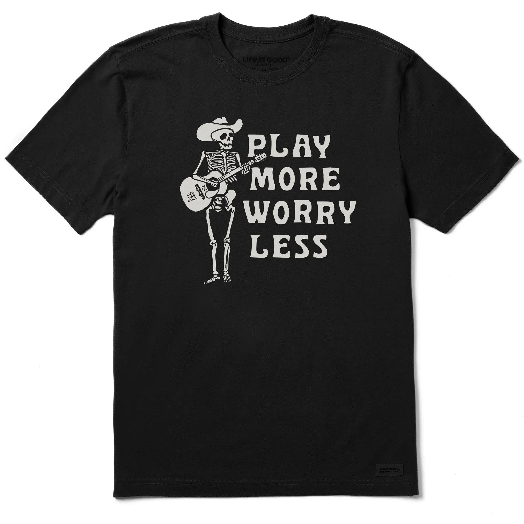 Men's Play More Worry Less Skeleton Short Sleeve Crusher Tee sold by Life is Good