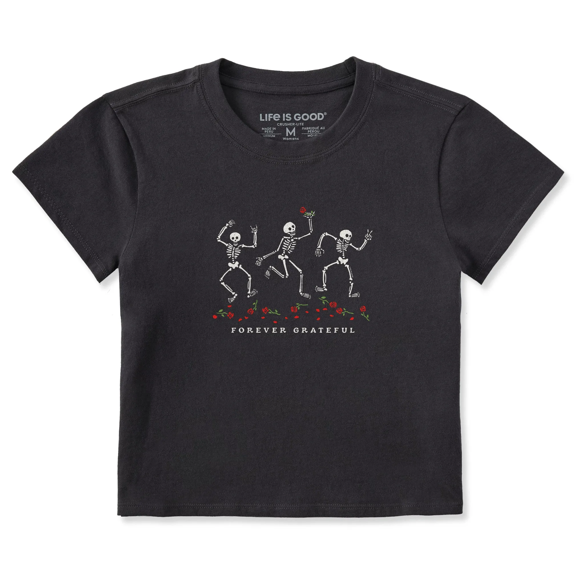 Women's Forever Grateful Dancing Skeletons Crusher-LITE Shrunken Tee sold by Life is Good