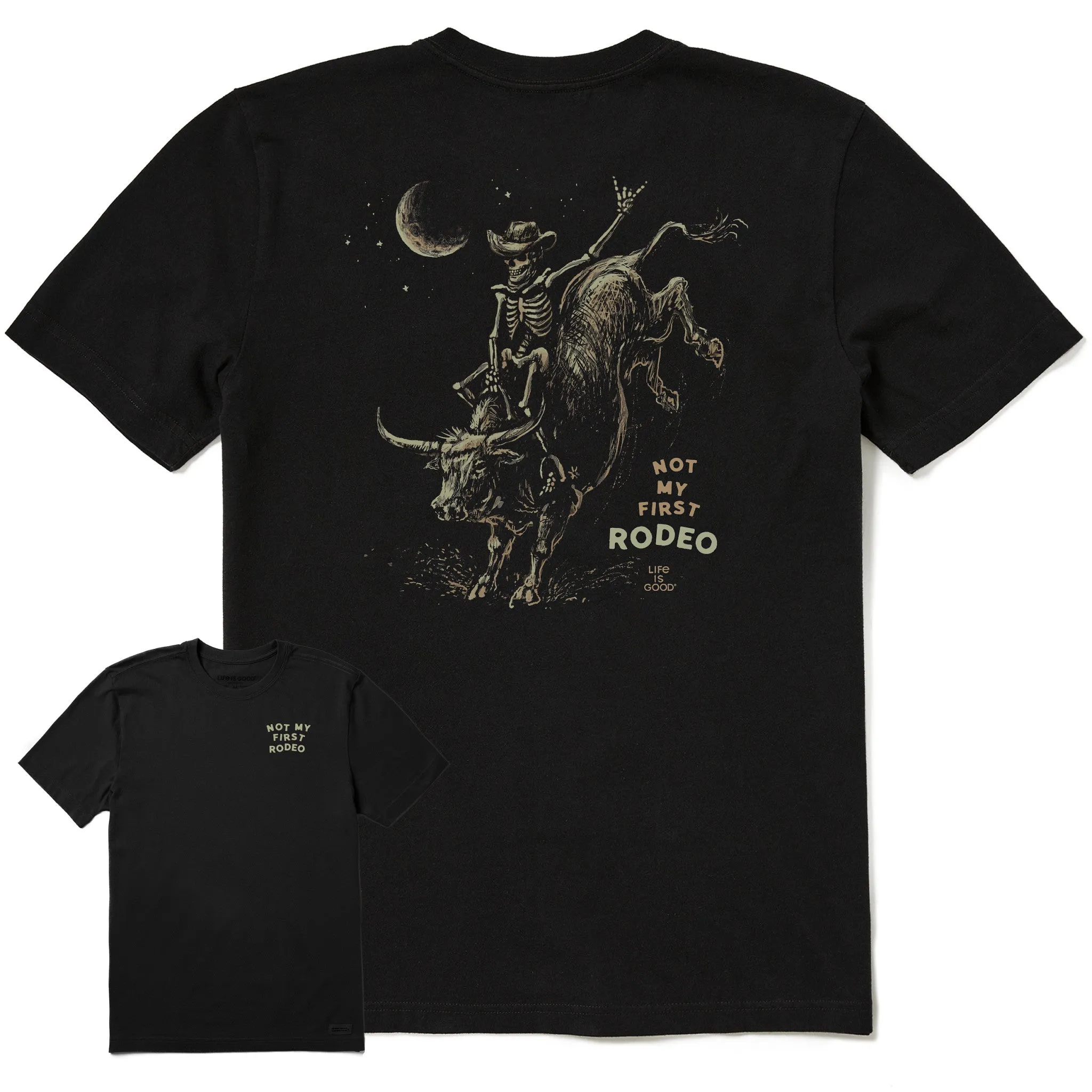 Men's Not My First Rodeo Skeleton Short Sleeve Crusher Tee sold by Life is Good