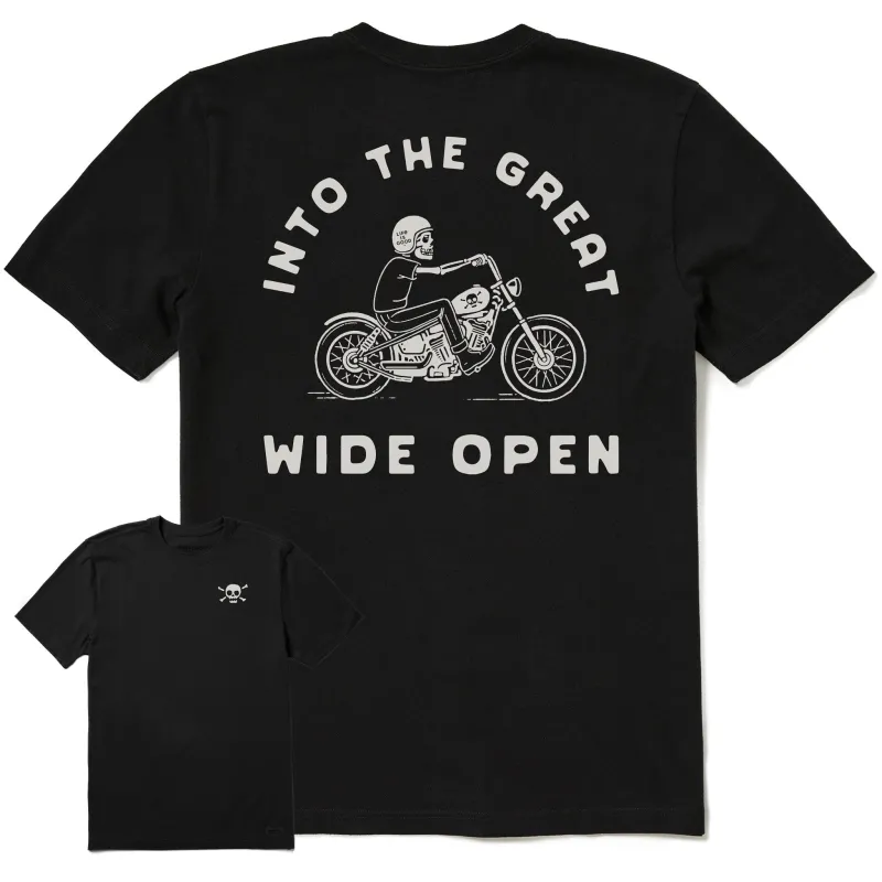 Men's Into the Great Wide Open Skeleton Short Sleeve Crusher Tee sold by Life is Good
