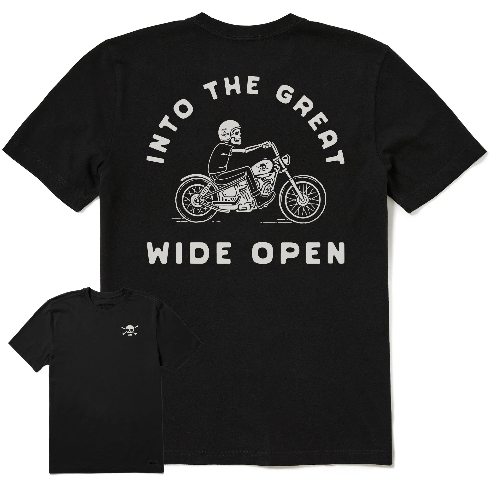 Men's Into the Great Wide Open Skeleton Short Sleeve Crusher Tee sold by Life is Good