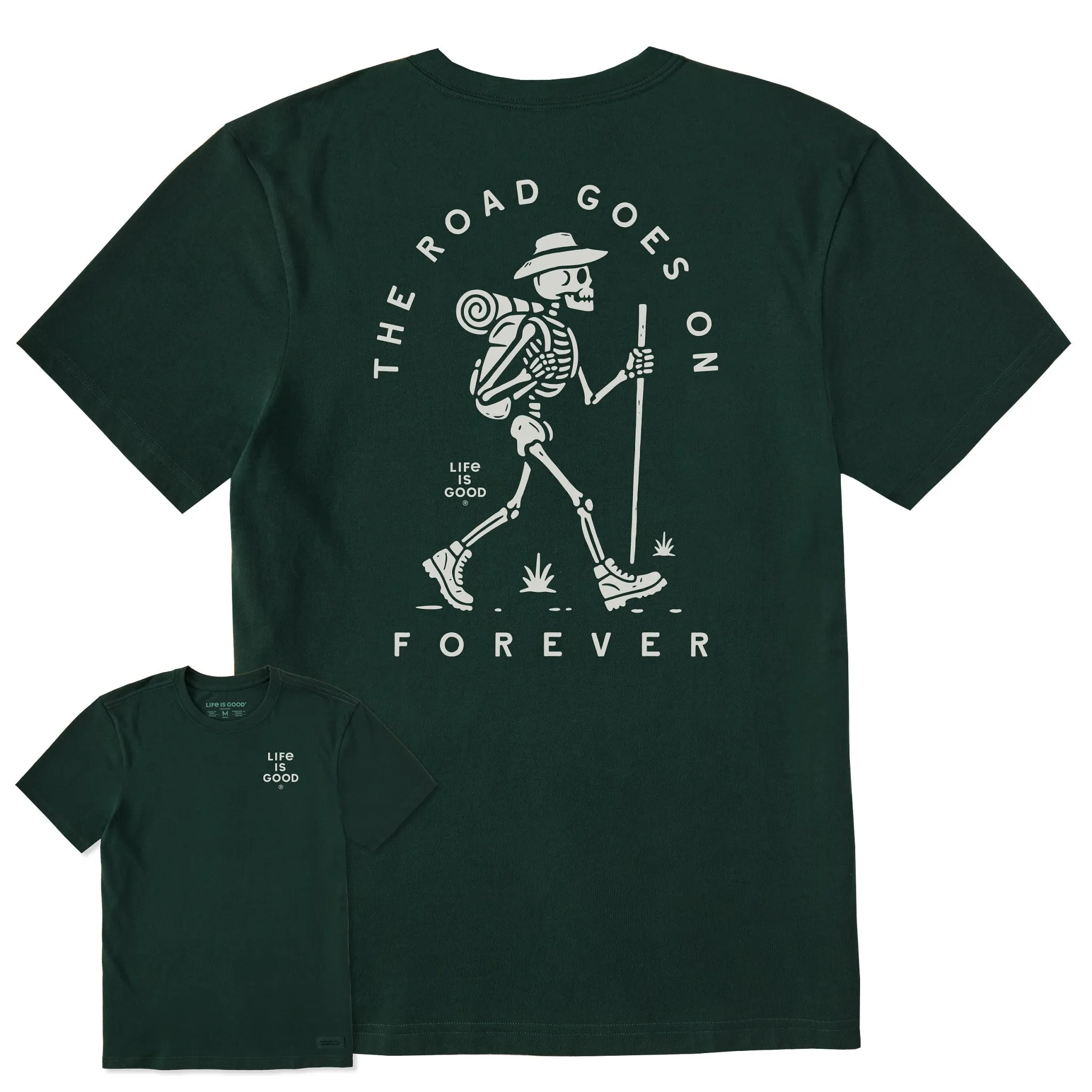 Men's The Road Goes on Forever Skeleton Short Sleeve Crusher Tee sold by Life is Good