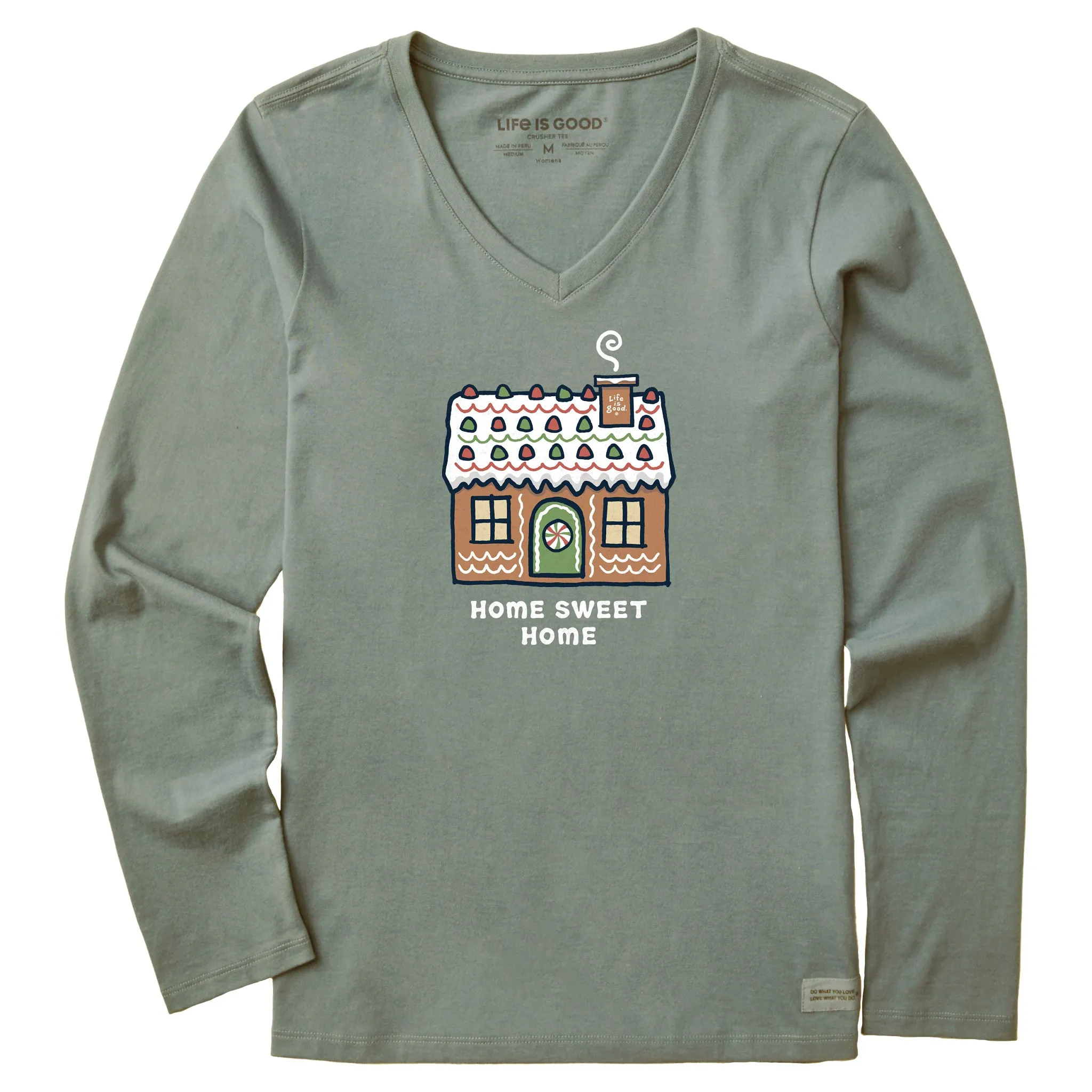 Women's Home Sweet Gingerbread Home Long Sleeve Crusher Vee sold by Life is Good
