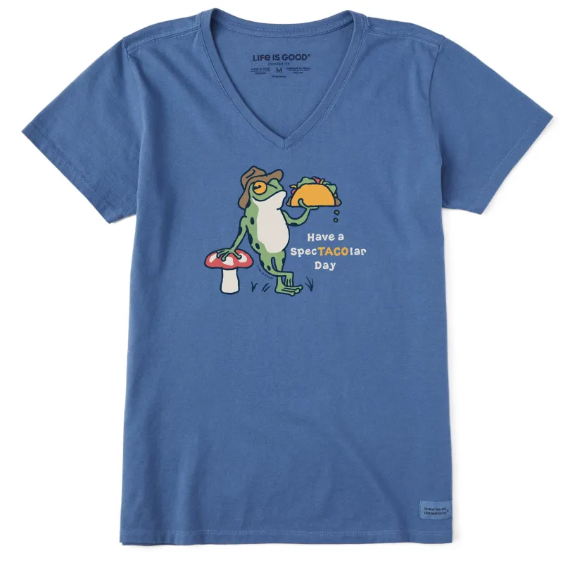 Women's SpecTACOlar Day Frog Short Sleeve Vee sold by Life is Good