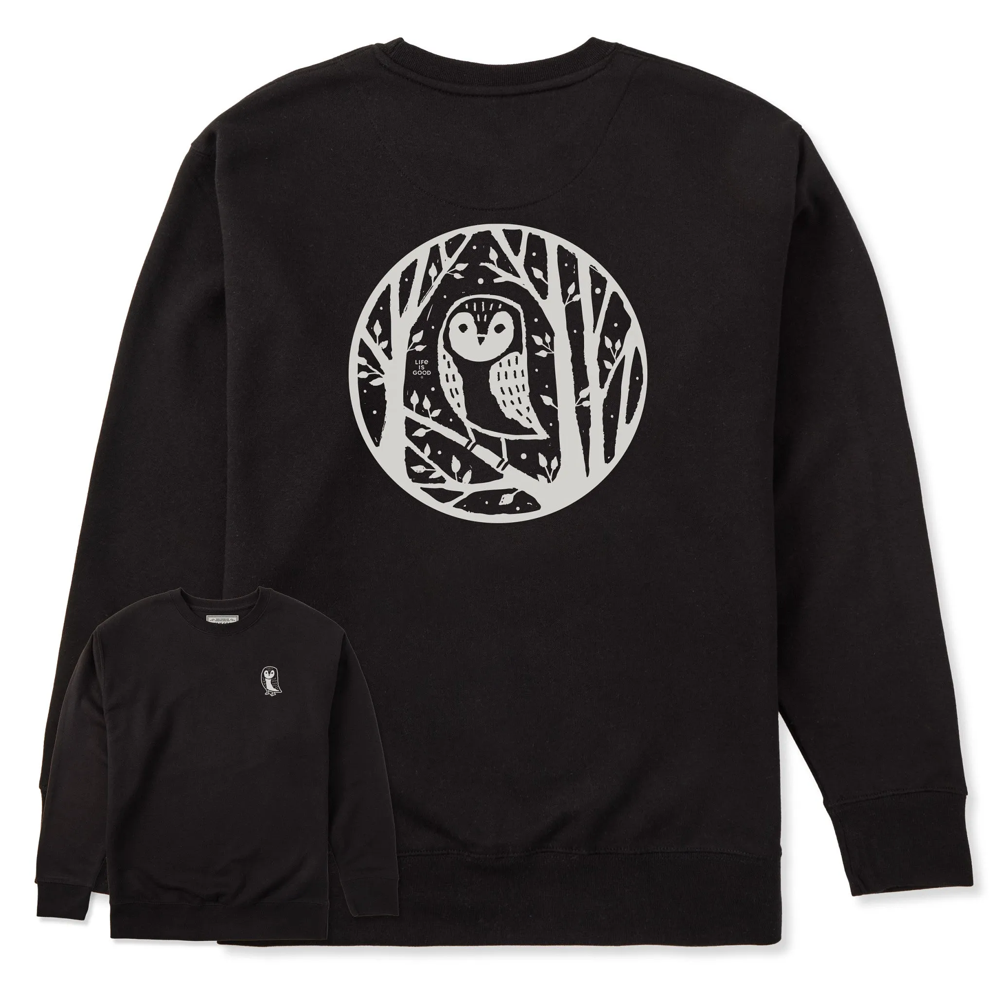 Adult Unisex Owl in the Trees Every Wear Crew Sweatshirt sold by Life is Good
