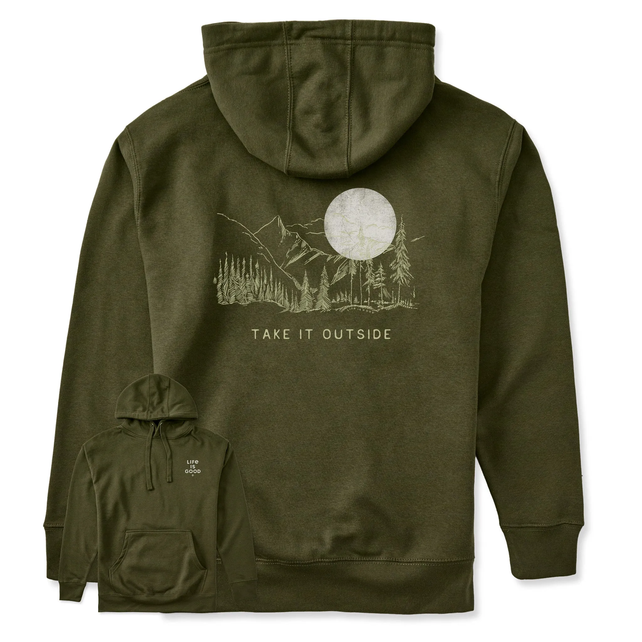 Adult Unisex Take it Outside Sketch Mountain Every Wear Hoodie Sweatshirt sold by Life is Good