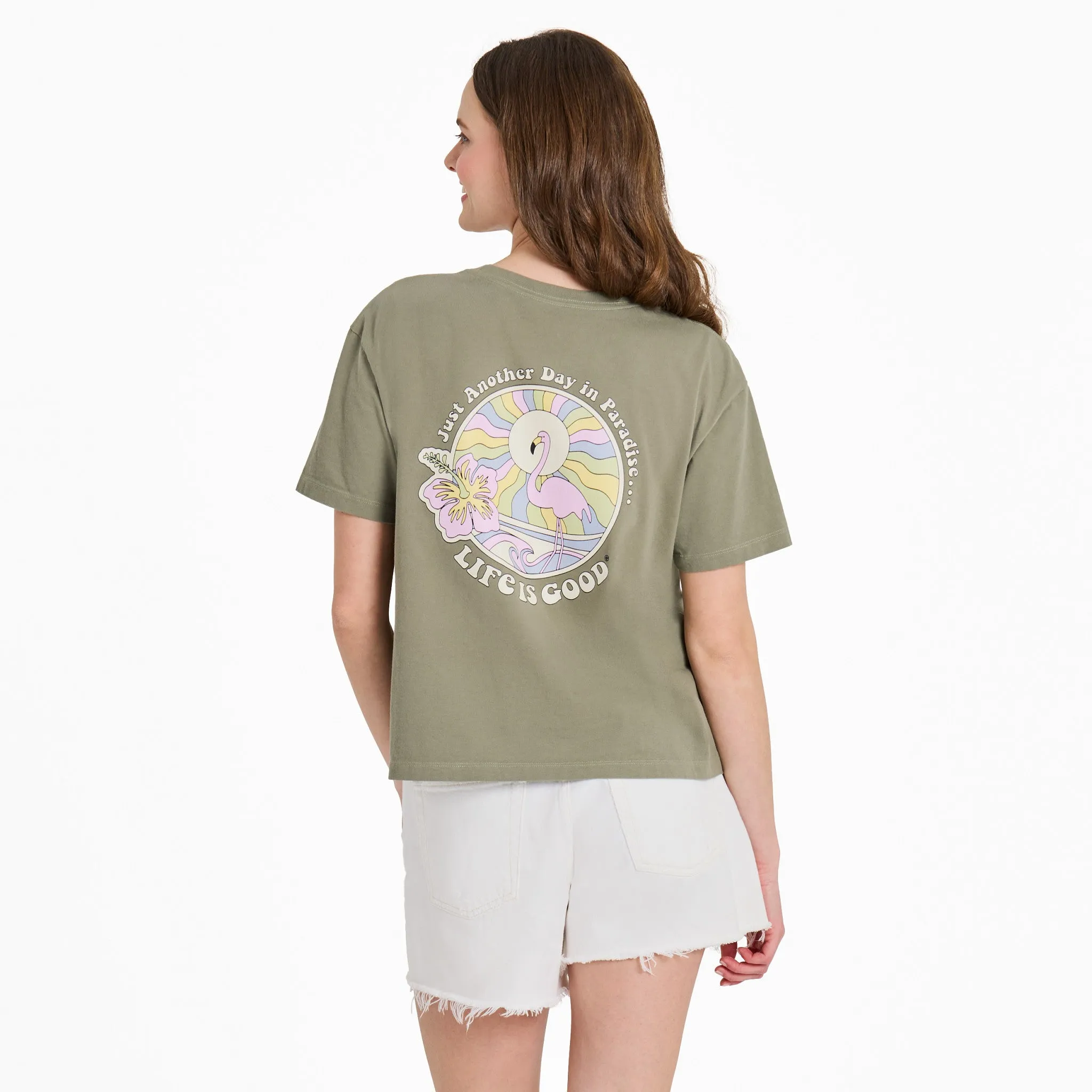 Women's Flamingo in Paradise Short Sleeve Crusher Boxy Tee sold by Life is Good product image thumbnail 3