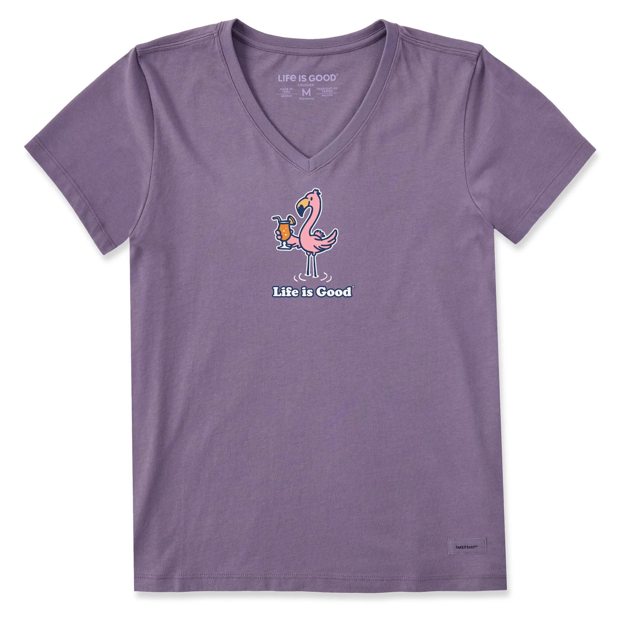 Women's Flamingo Cocktail Short Sleeve Crusher-LITE Vee sold by Life is Good