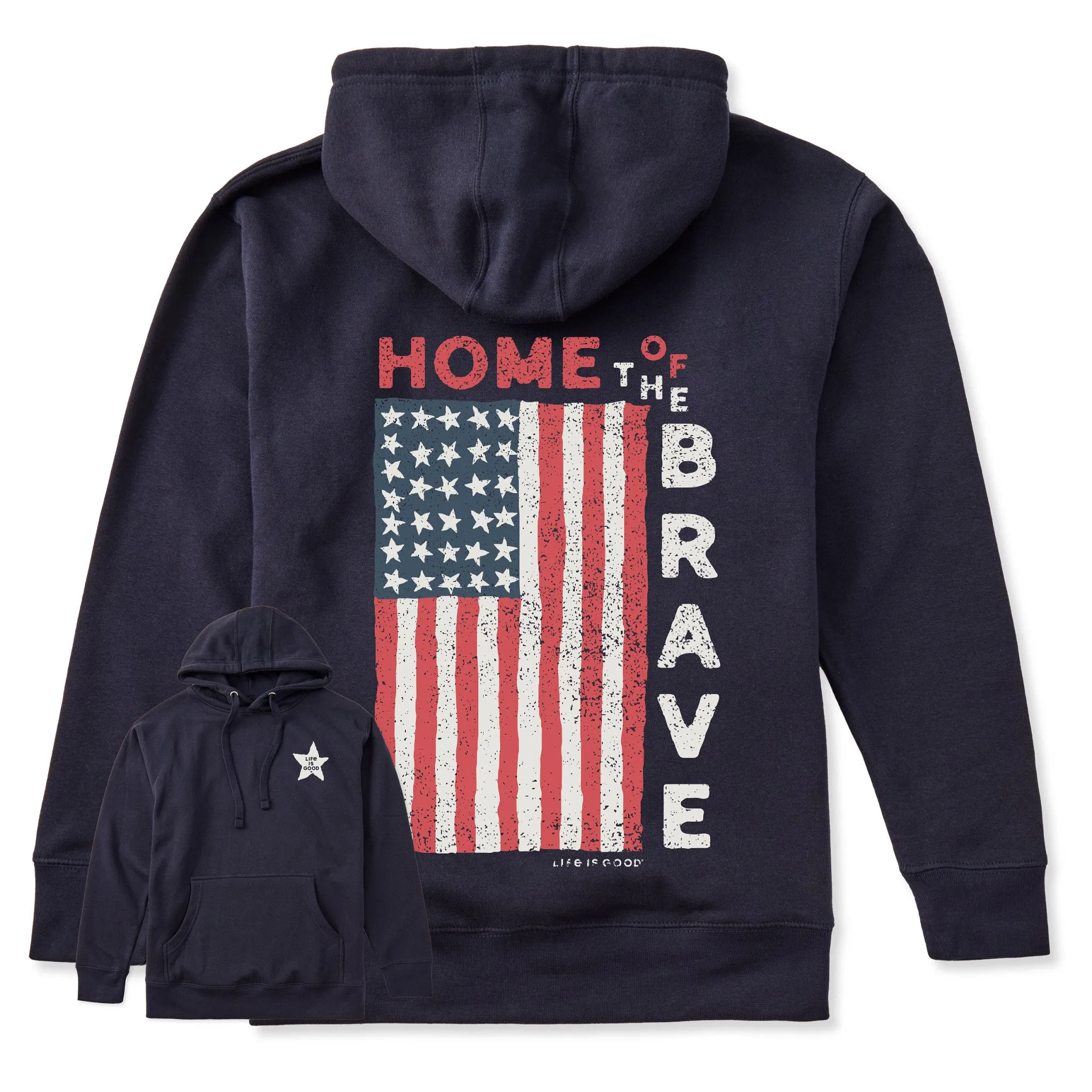 Adult Unisex Home of the Brave Raggedy Flag Every Wear Hoodie Sweatshirt sold by Life is Good