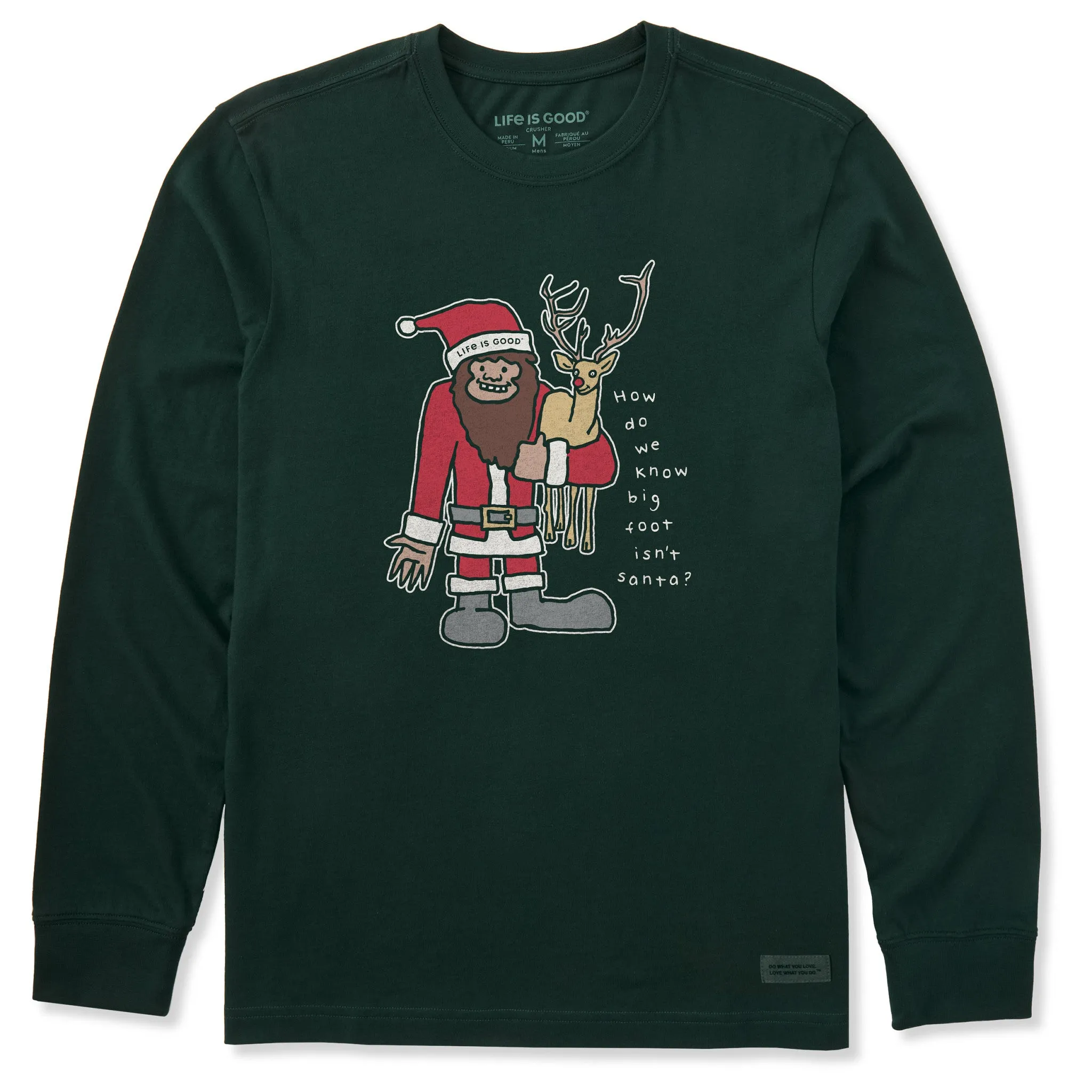 Men's Big Foot & Santa Long Sleeve Crusher Tee sold by Life is Good