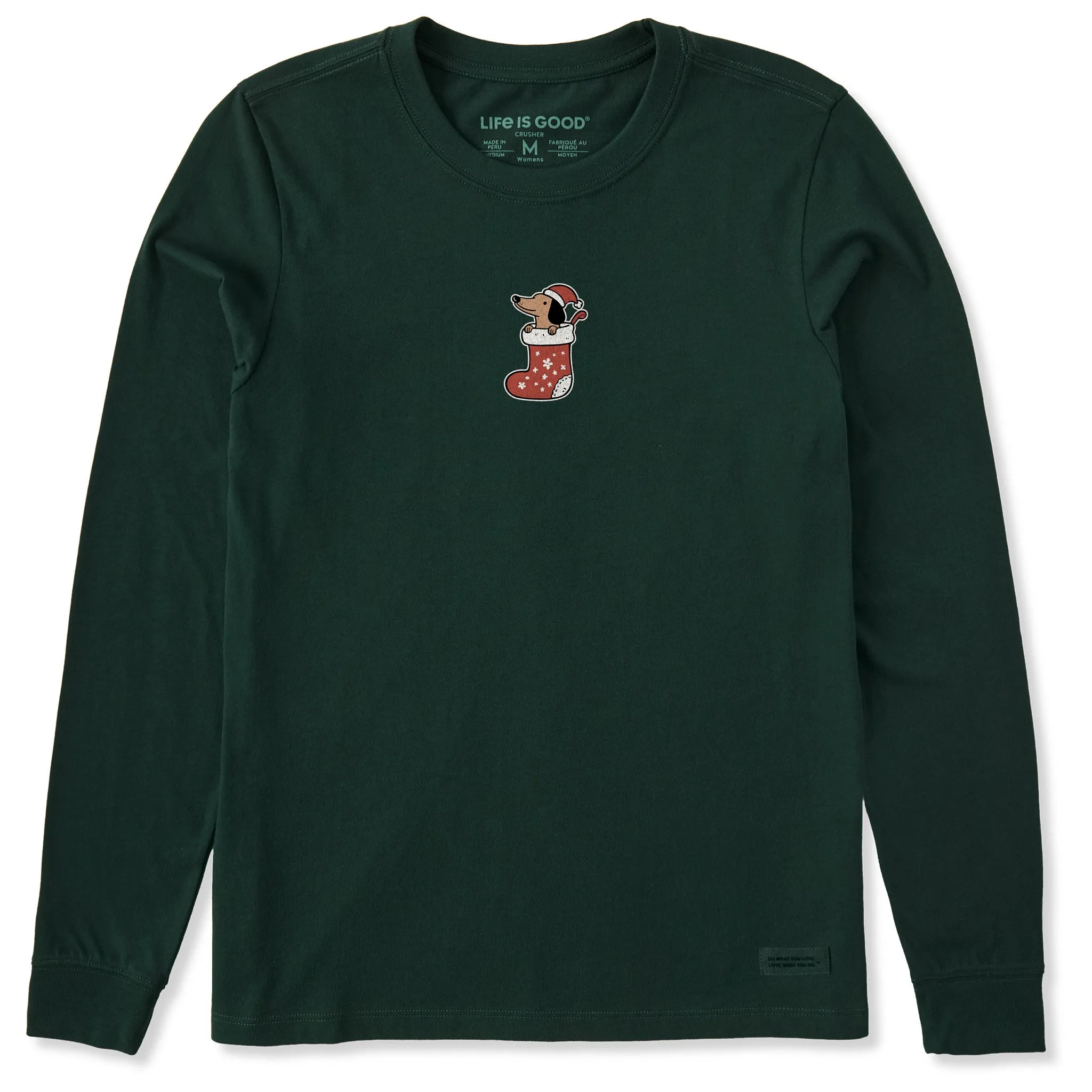 Women's Dachshund Stocking Long Sleeve Crusher Tee sold by Life is Good