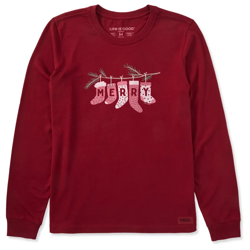 Women's Merry Stockings Long Sleeve Crusher Tee sold by Life is Good