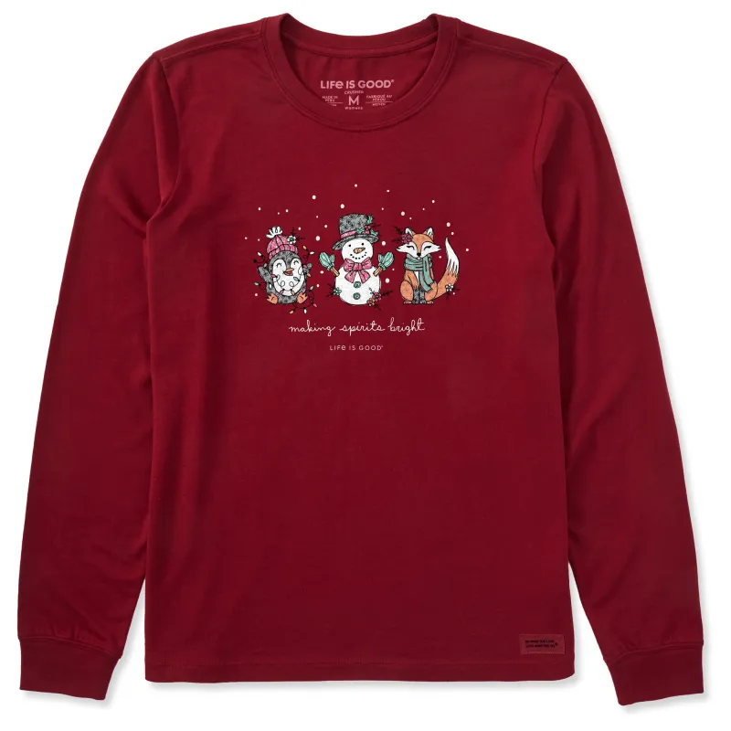 Women's Spirits Bright Snowman, etc Long Sleeve Crusher Tee sold by Life is Good