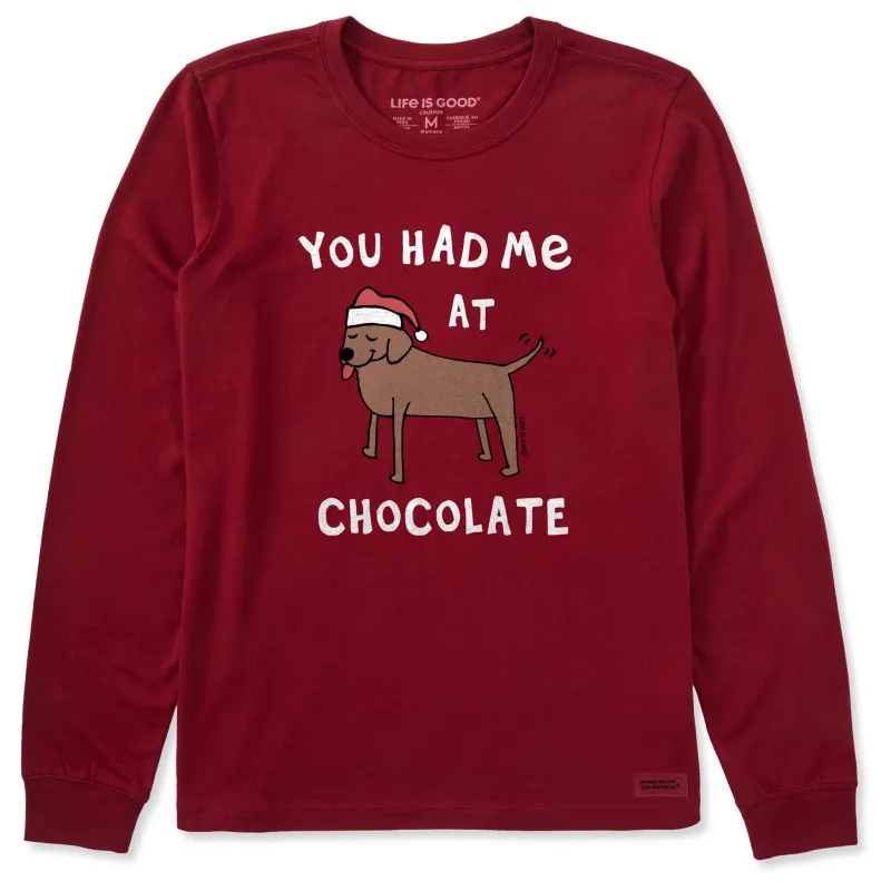 Women's You Had me at Chocolate Lab Long Sleeve Crusher Tee sold by Life is Good
