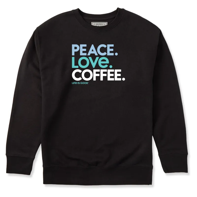 Adult Unisex Peace Love Coffee Every Wear Crew Sweatshirt sold by Life is Good