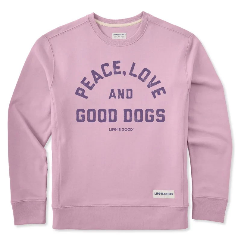 Women's Peace Love and Good Dogs Simply True Fleece Crew sold by Life is Good