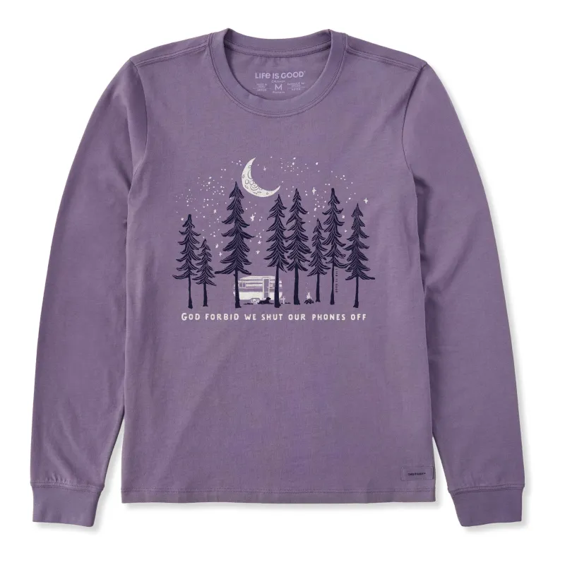 Women's God Forbid We Shut Our Phones Off Long Sleeve Crusher Tee sold by Life is Good